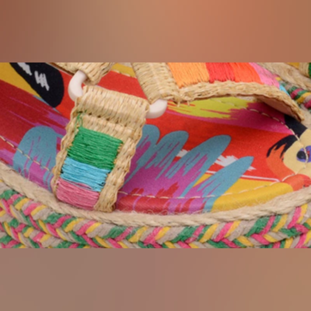 NWT FARM RIO COLORFUL TOUCANS PLATFORM RAFFIA VELCRO SANDAL - Picture 4 of 11
